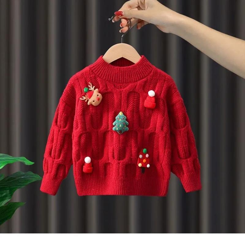 Children Christmas Girls Sweater Long Sleeve Bottoming Knitted Top Autumn Baby Sweaters Clothes