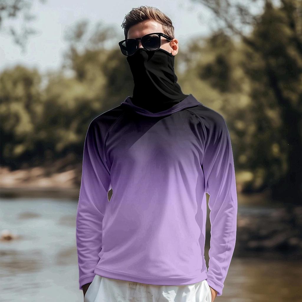 Men's Quick Dry Long Sleeve Sun T-Shirt with Hood for Fishing, Running and Fitness