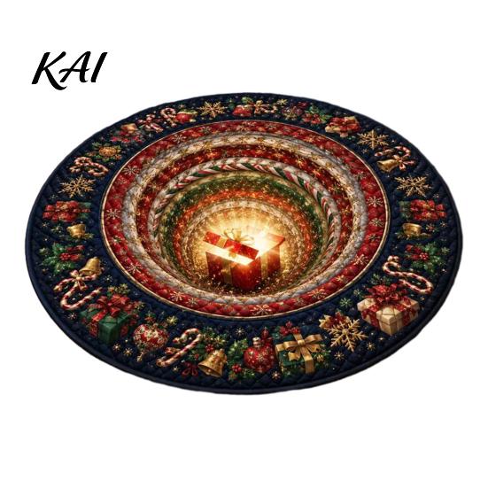Bedroom Decorative Mat Christmas 3D Rug, Illusion Area Round Rug Floor Mat, Festive Carpet for Indoor Home Living Room Holiday Decoration Winter