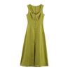Women's A-line Long Dress Elegant Square Neck Sleeveless Wide Sling Maxi Dresses Lady Commute Button Dresses