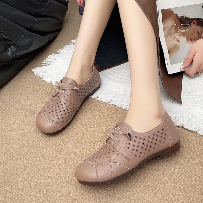 

Модные женские кроссовки Летняя обувь Натуральная кожа Лоферы Перфорированные Мягкая подошва Обувь для мамы Обувь слипоны Балетки 35