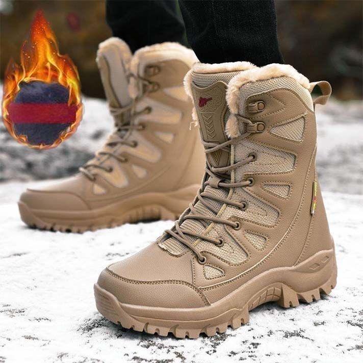 Winter Combat Boots Men's Large Size Outdoor Velvet Warm Snow Boots Men's High-top Cotton Shoes Couple Mountaineering Boots