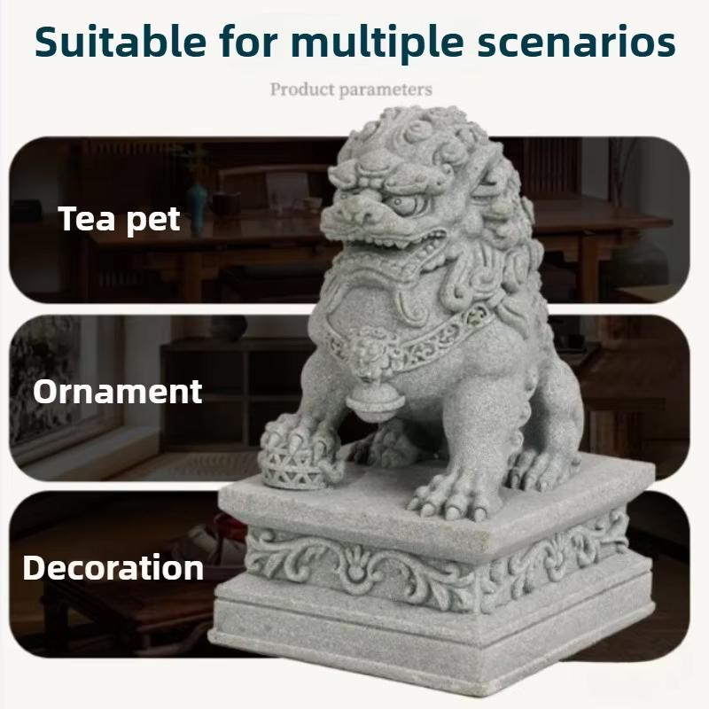 Blue Sandstone Lion Ornaments, Traditional Stone - Carved Auspicious Beasts, Multi - Size Tea Pet Desktop Decor