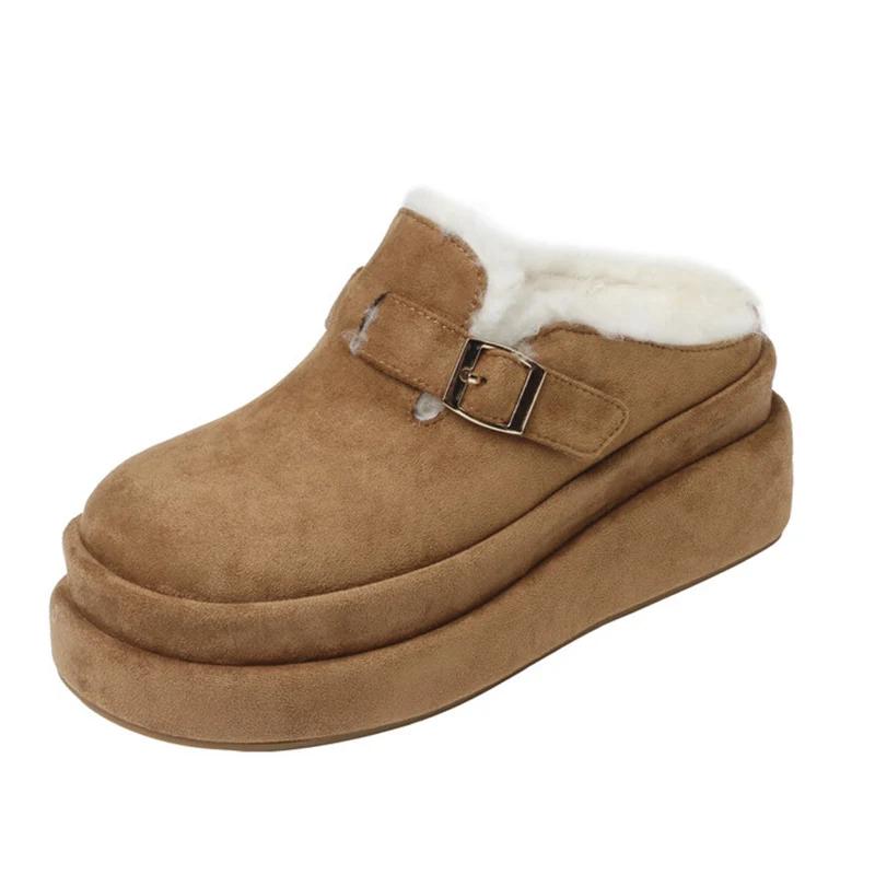 Platform Women Women Slippers Suede Flats Casual Shoes Short Plush Designer Winter Cotton Shoes 2024 Trend Warm Chaussures Femme