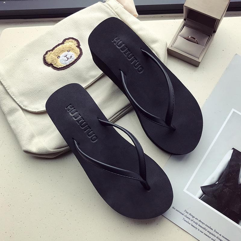 Fashion Thick Bottom Flip Flops Womens Summer Fashion Outdoor Beach Slippers Medium High Slope Heel Clip On Slip Resistant Cool Slippers