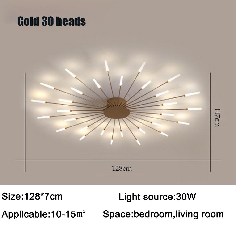 Gold 30 Heads Non Dimmable Pendant Lights Creative Fireworks Design Chandelier Modern Ceiling Light for Living Room Exhibition Hall Bedroom