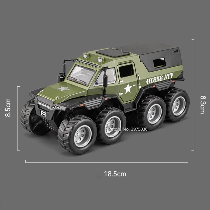 2024 New 1/32 Alloy Diecast Model Car 8x8 ATV Metal Vehicle Car Model Sound and Light Simulation Collection Gift Children Toy