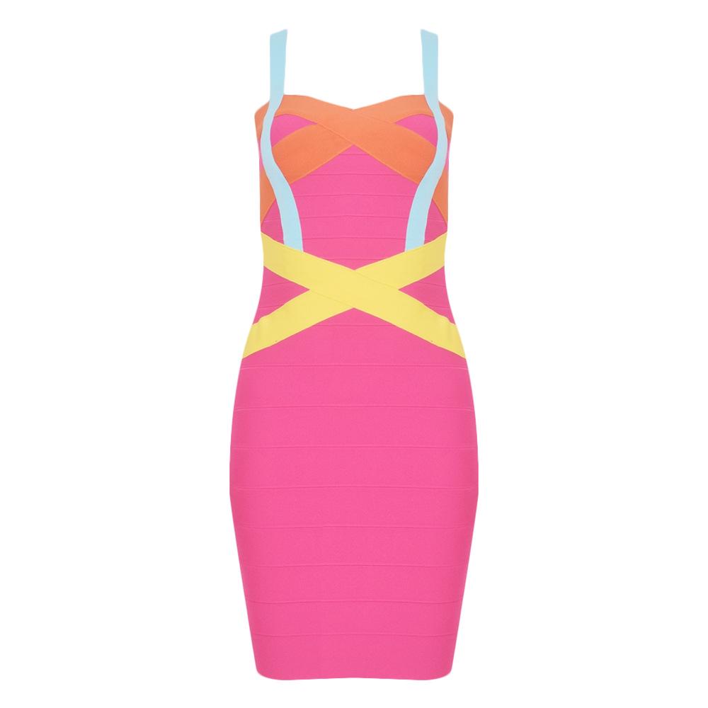

Spaghetti Strap Bodycon Bandage Dress - Sexy, Elastic, Multi-Color Nightclub Fashion M