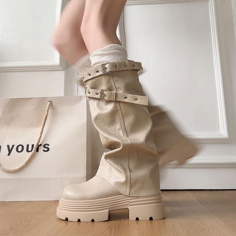 Retro platform boots women's boots autumn and winter with skirt slim knight boots
