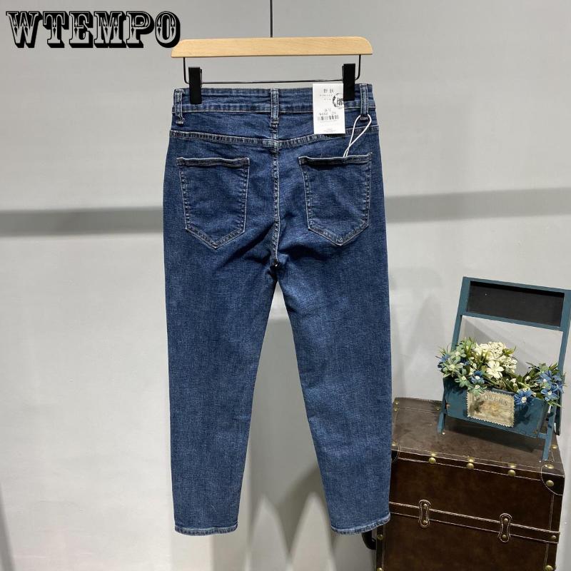 WTEMPO Sommer Herren Gerade Lockere Jeans Einfarbig Dünne Sektion Stretch Slim Jeans Einfache Lässige Atmungsaktive Dreiviertelhose