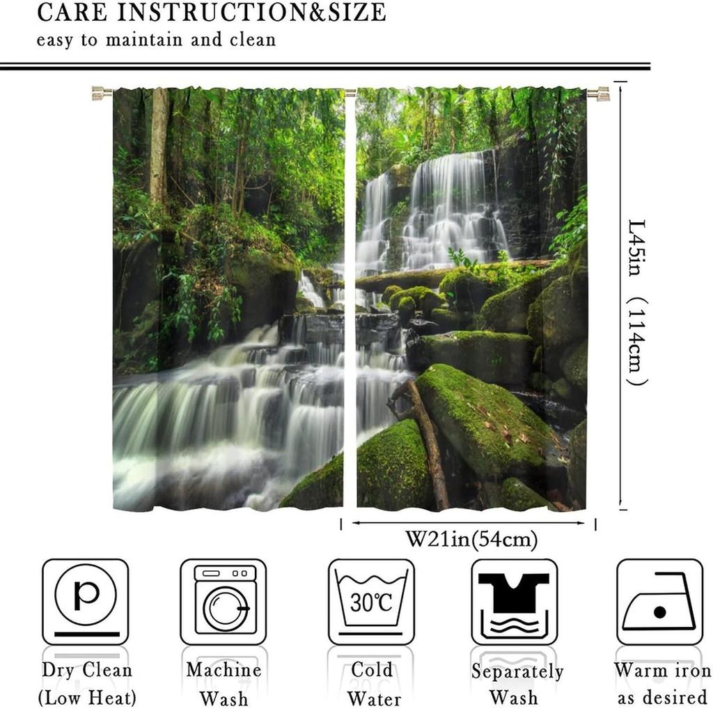 Waterfall Curtains Spring Nature Theme Landscape Pattern Forest Thermal Bedroom Living Room Panel Set Blackout Made Of Polyester Area Decor