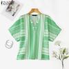 ZANZEA Women Summer V-Neck Loose Irregular Stripe Short Sleeve Blouse
