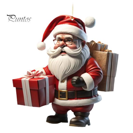 Christmas Tree Hanging Decorations Cartoon Santa Snowman Ornaments 2D Flat Acrylic Pendant for Tree Car Supplies