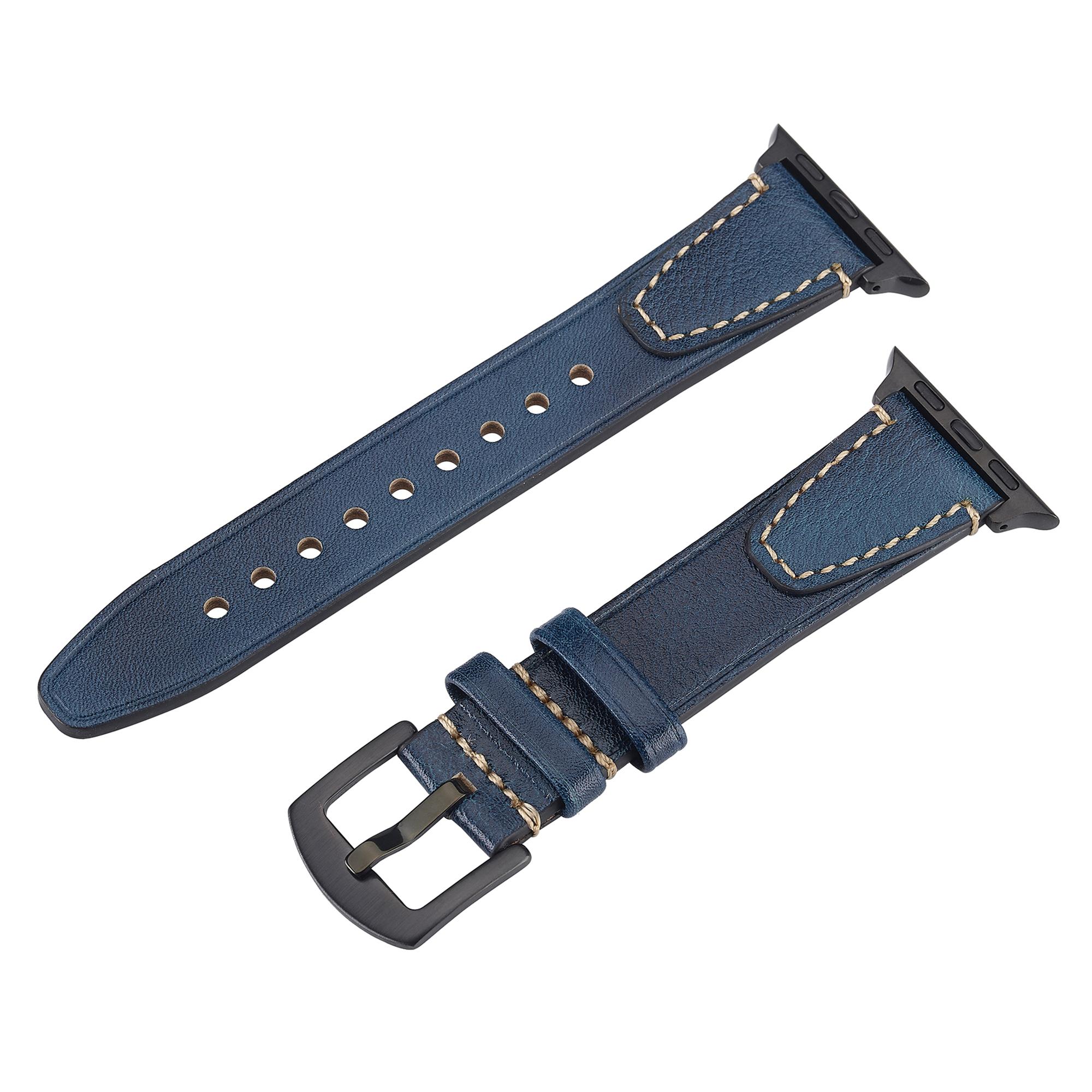

Ремінець для Apple Watch Series 10 9 8 7 SE 6 5 4 3 2 1 42мм 41мм 40мм 38мм U-подібний дизайн Ремінець з натуральної коров ячої шкіри Blue