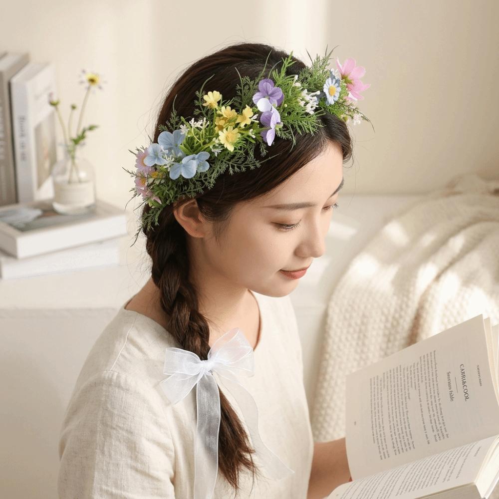 Artificial Bridal Flower Headband Pink Bridal Hair Accessory New Floral Hair Hoop Bridal Ceremony