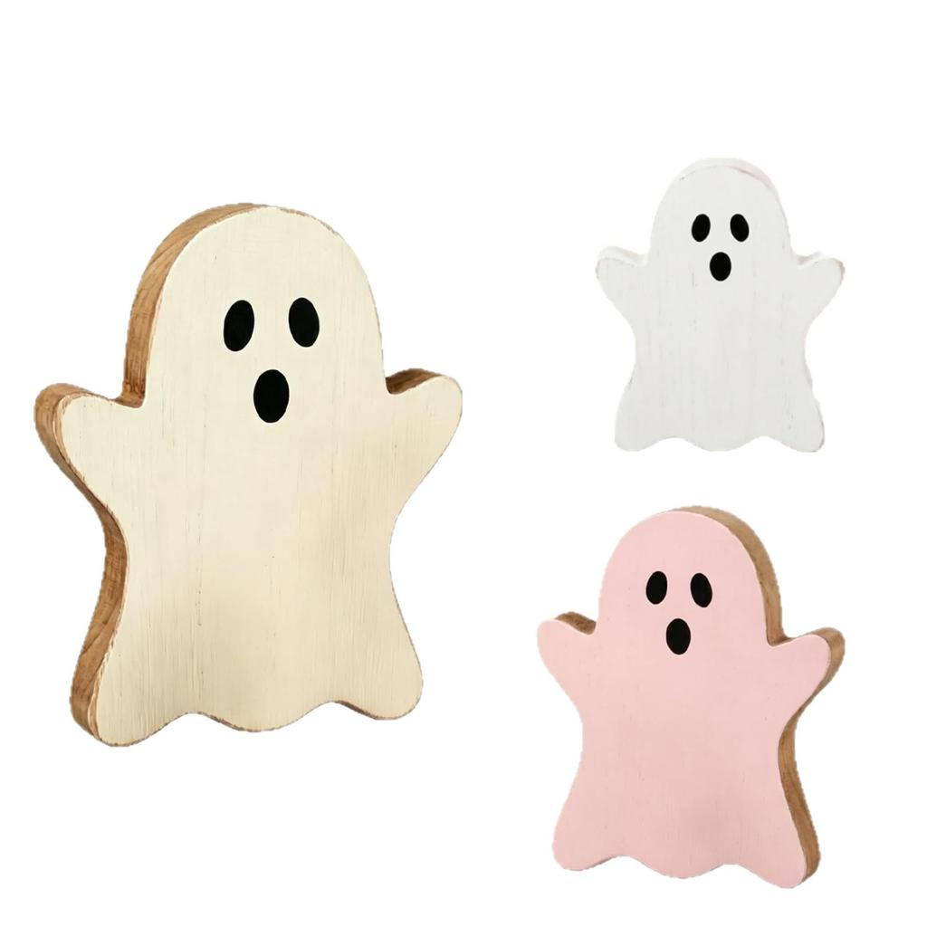 Cute Wooden Halloween Tabletop Decor in and Cream Color for Shelf Display