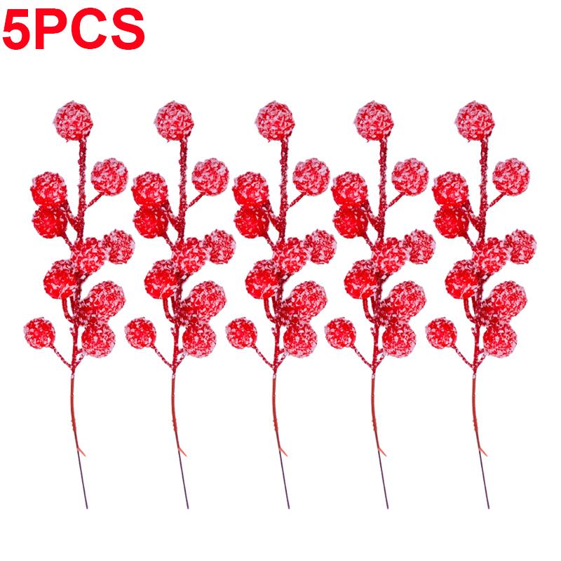 

Рождественская снежинка Красные ягоды Красные фрукты Имитация ягодных веток 12 головок Стебли ягод падуба DIY Венок Украшения на рождественскую елку