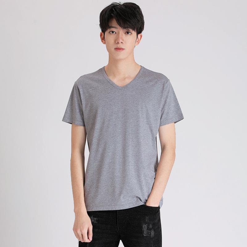 

Футболка с короткими рукавами для мужчин, новая повседневная однотонная свободная рекламная рубашка с V-образным вырезом 2XL