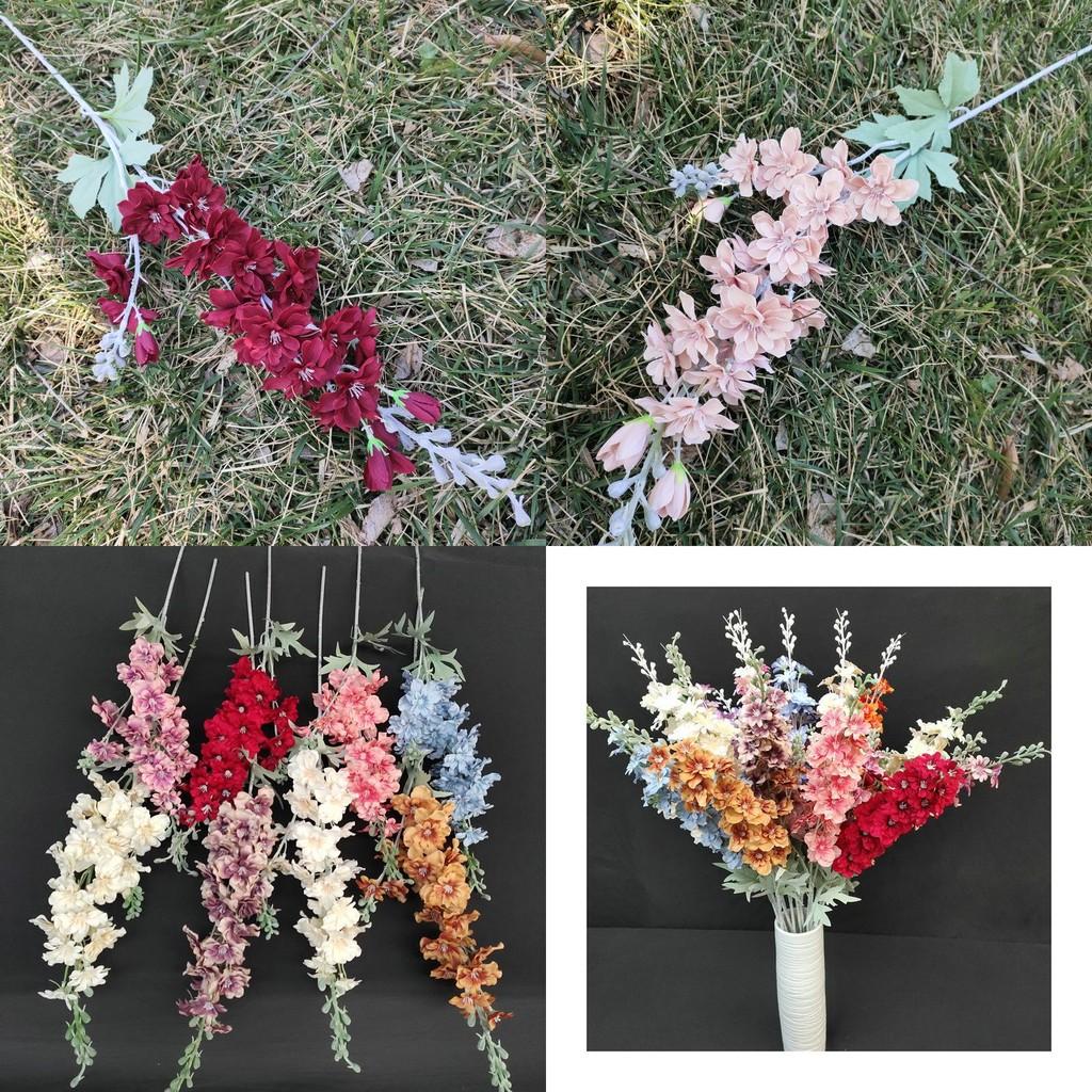 Artificial Larkspur Flocked Stems Double Fork Design Wedding Floral Decor Home Centerpiece Arrangements