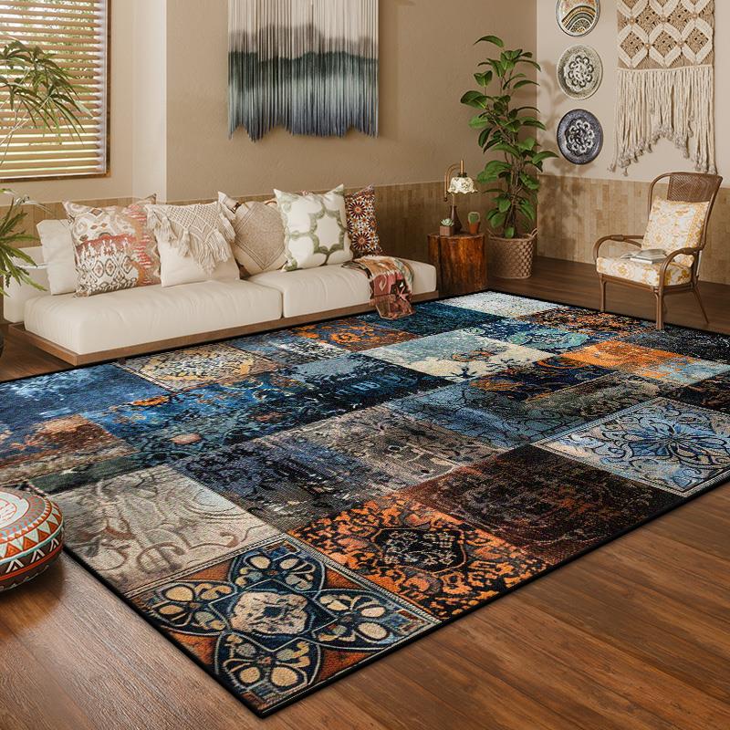 America Style Retro Geometric Large Living Room Carpet Boho Decoration Home Sofa Coffee Tables Mat Washable Non-slip Bedroom Rug