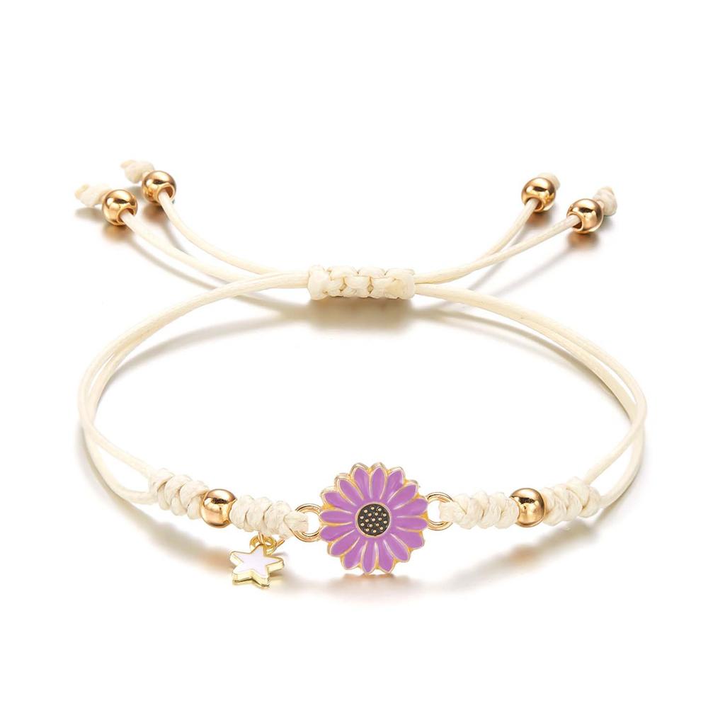 Sweet Multicolor Daisy Flower Bracelets For Women Girls Korean Fashion Handmade Braided Rope Chain Floral Plant Bracelet Jewelry
