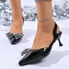 Large Size Pointed High-heeled Sandals Women's 2025 Summer New Bag Head Thin-heeled Rhinestone Bow High-heeled Sandals