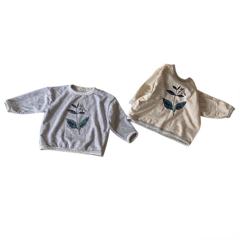 Autumn Floral Children's Round Neck Tops - Boys' & Girls' Plant Print T-shirts and Sweatshirts