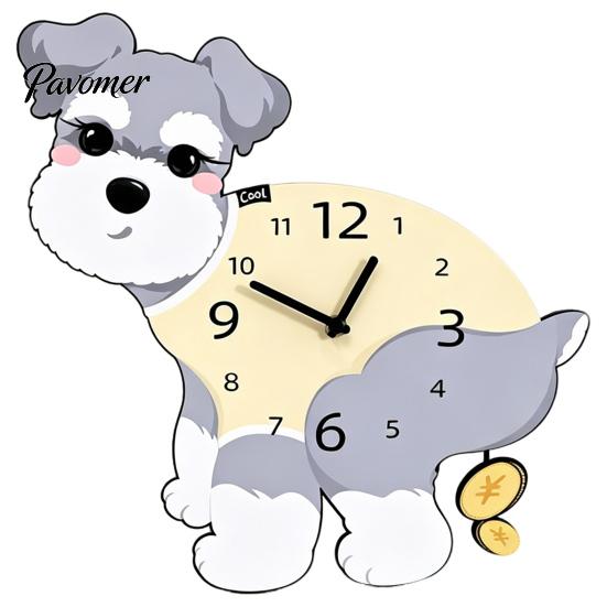 Easy Setup Wall Clock Pooping Dog Clock, Wooden with Swinging Pendulum, Silent Non Ticking Pet Lover for Living Room Home Office, Gift