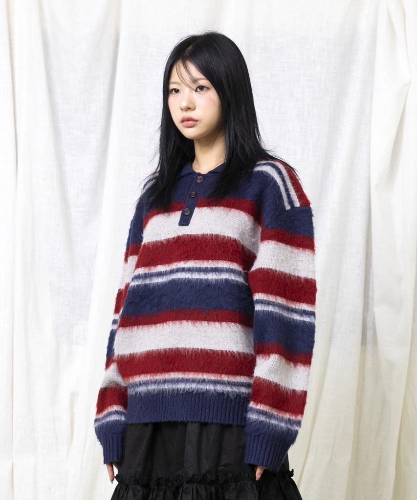 GLACK Gnt080 Good Will Retro Stripe Hairy Knit (Navy)