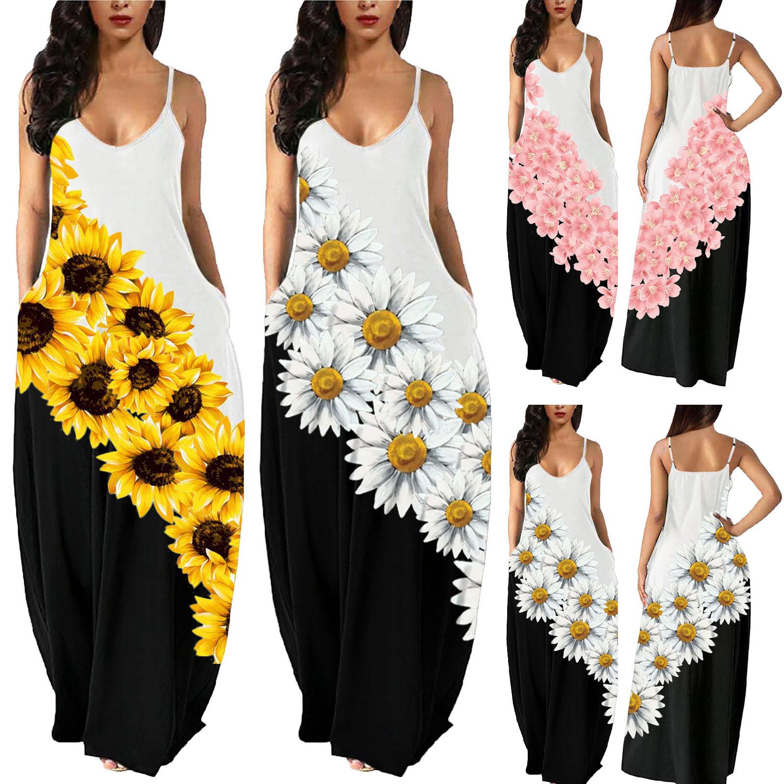 

Женское летнее платье макси, сексуальное платье на бретельках без рукавов с карманами