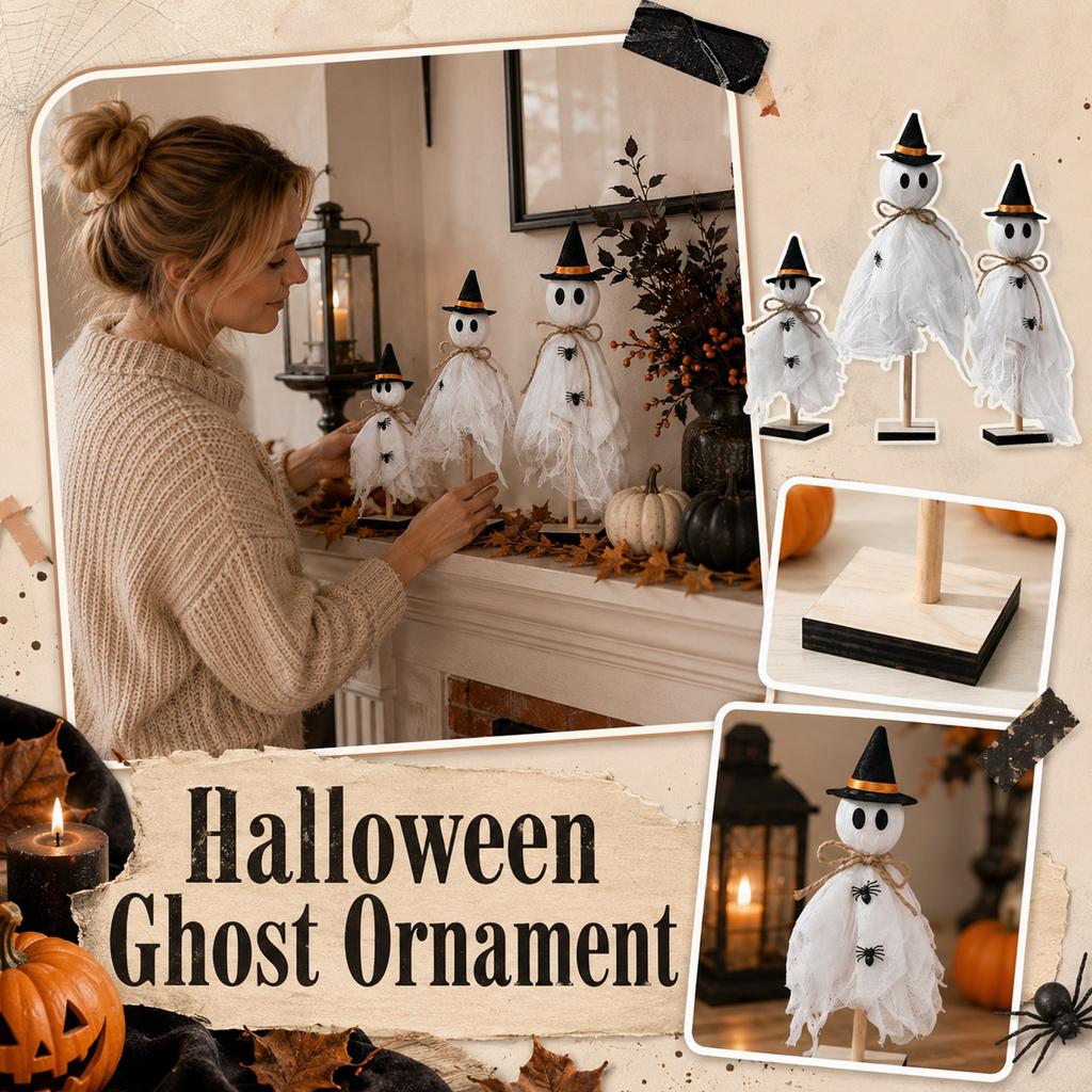 Halloween Wooden Decor Set - 3 Piece with Wooden Base for Holiday Home Decoration