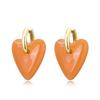 Vintage Big Statement Heart Pendant Stainless Steel Hoop Earrings For Women Smooth Acrylic Resin Gold Color Ear Buckle Jewelry