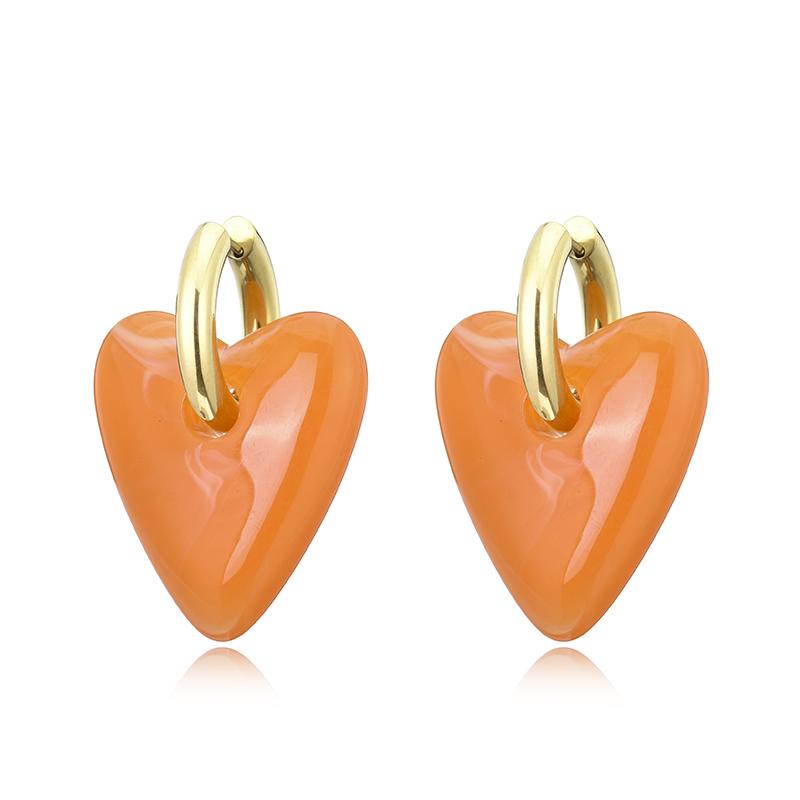 Vintage Big Statement Heart Pendant Stainless Steel Hoop Earrings For Women Smooth Acrylic Resin Gold Color Ear Buckle Jewelry