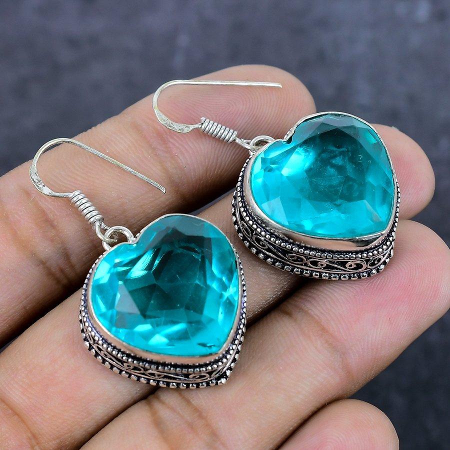 Indicolite Tourmaline Gemstone Handmade 925 Sterling Silver Earring 1.69" p0j20