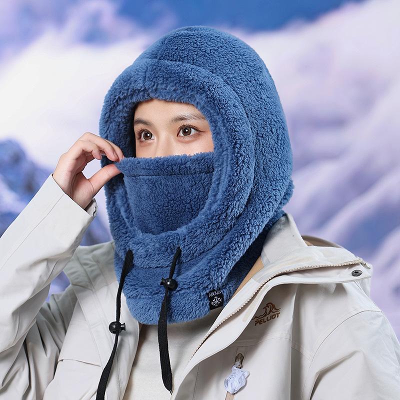 Warm Hood Hat, Scarf Integrated Hat, Women's Winter Velvet Thick Ski Riding Electric Vehicle Mask, Windproof Cover Hat