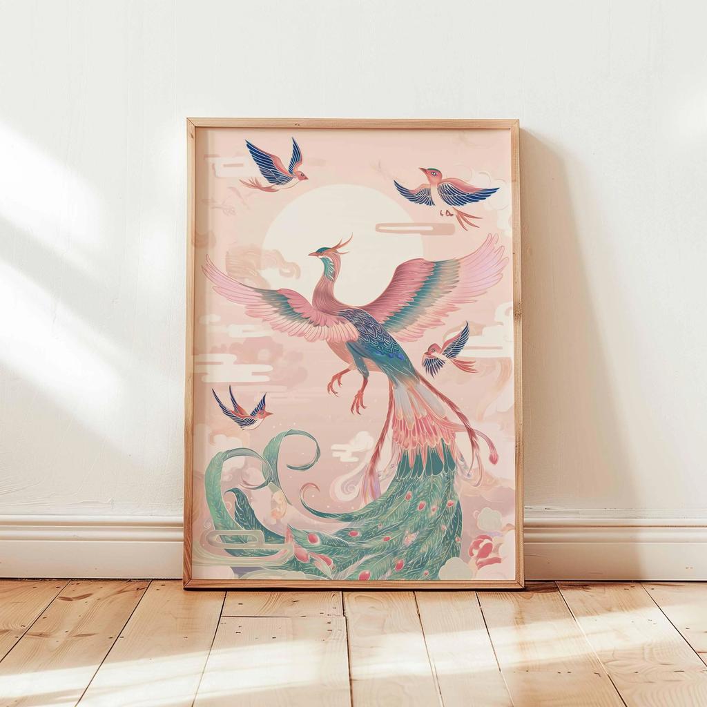 Cranes Flying Poster, Japanese Art Print, Traditional Ink Painting, Elegant Bird Art, Nature Wall Decor Oriental Landscape Decor