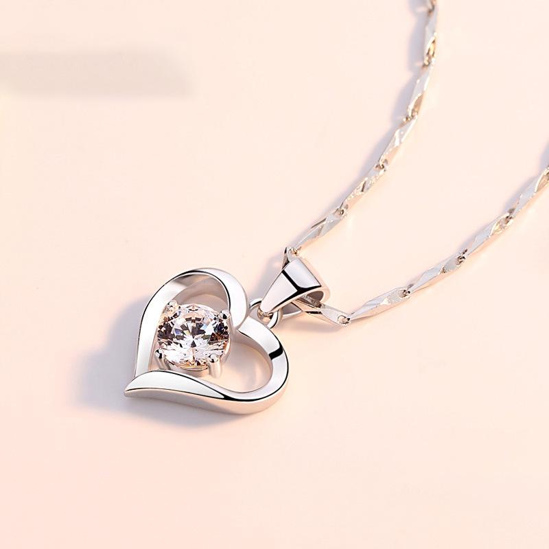 Girlish Heart 925 Sterling Silver Clavicle Necklace - Love Heart Pendant Gift for Women: Christmas, Valentine's, Student, Girlfriend