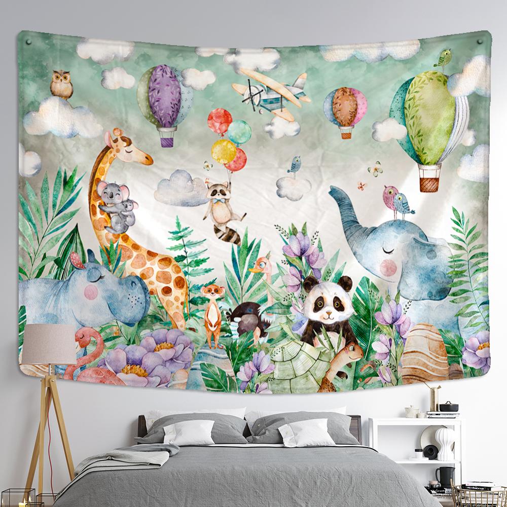 Zoo Cartoon Illustration Tapestry Wall Hanging Witchcraft Psychedelic Tapiz Hippie Cute Children Room Home Decor