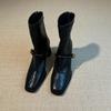 Cowhide Version~ Square Head High Heel Thin Boots Women's Thick Heel Retro Rear Zipper Leather Short Boots Elastic Fashion Boots