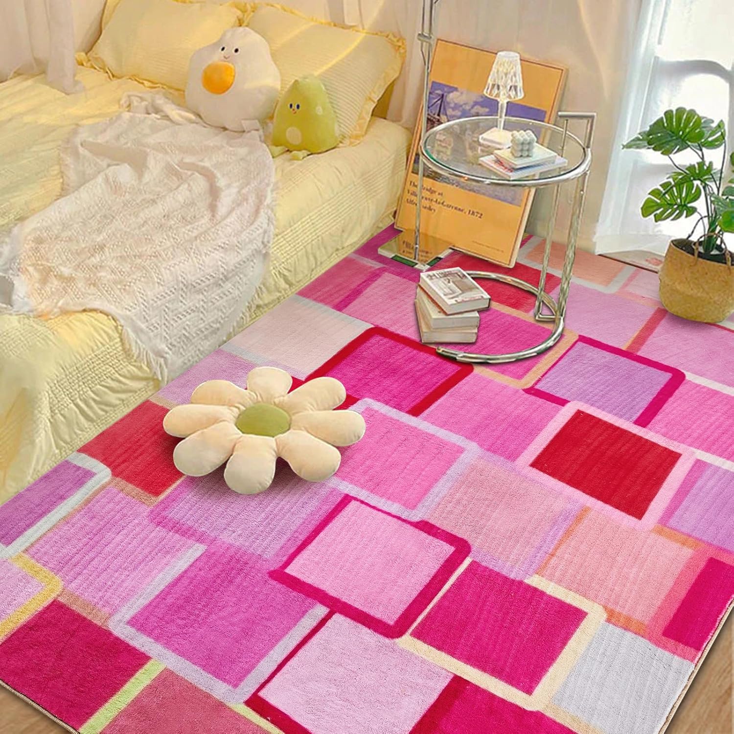 Multicolored Checkerboard Rug Retro Funky Rugs for Living DIning Room Bedroom Kitchen Office Checkered Modern Geometric Carpet 40x60cm