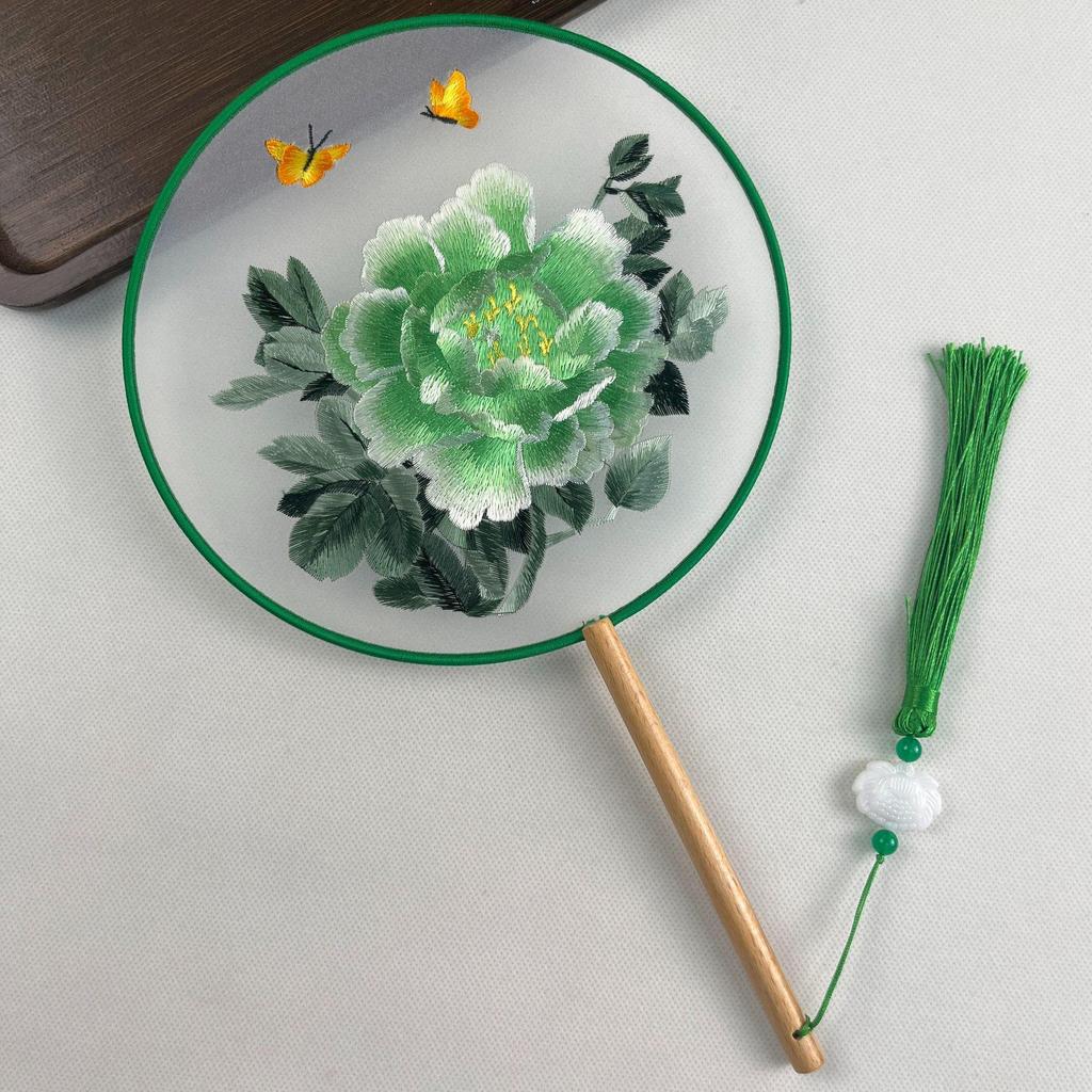 Ancient Chinese Round Hand Fan: Suzhou Double-Sided Embroidery with Peony Design for Hanfu Dance