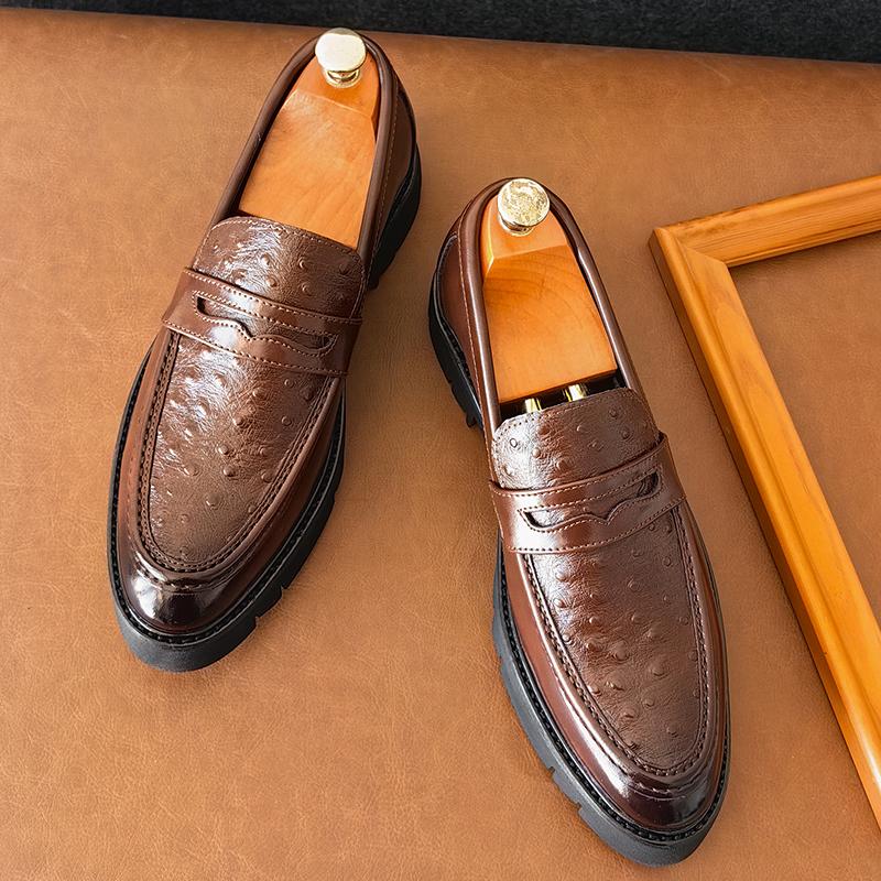 Men's Slip-On Chunky Sole Loafers Casual Dress Wedding Leather Shoes Comfortable Thick Bottom Design for Daily Wear