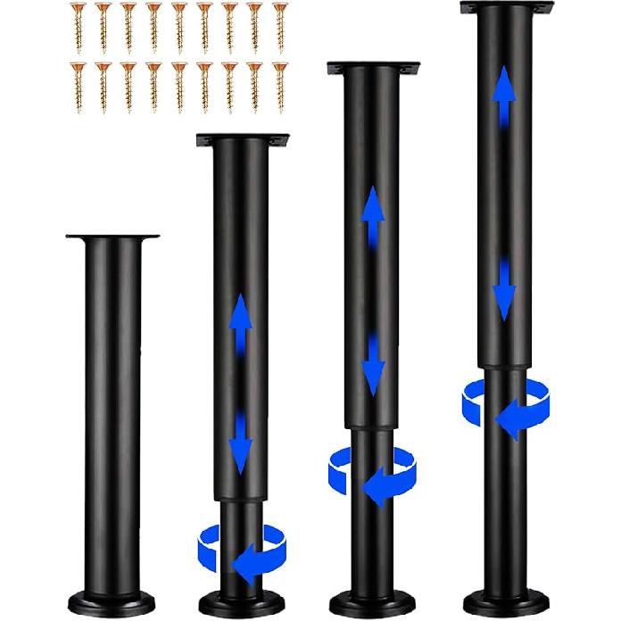 

4 Pcs Adjustable Height Furniture Support Legs [with Screws] 3.15-4.72 inch, Metal Heavy Duty Furniture Replacement Legs for 3.15-4.72 inch
