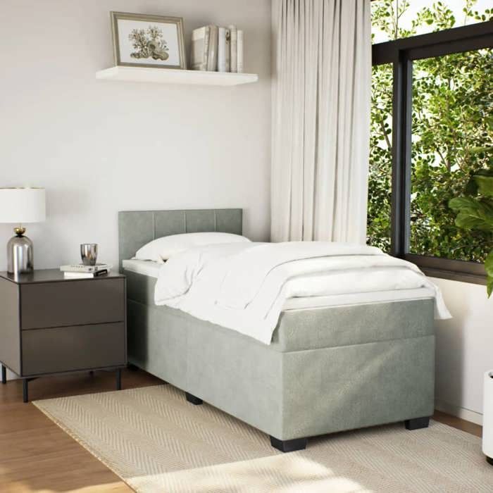 Maison Exclusive - Sommier à lattes de lit et matelas Gris clair 90x200 cm Velours