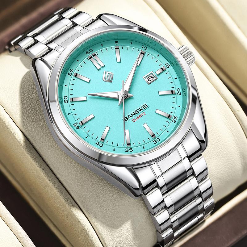 New Luxury Men Watch Top Brand Classic Business Stainless Steel Dual Calendar Quartz Wrist Watch for Men Reloj Hombre