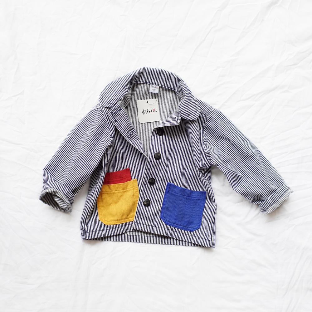 

ANKRT Полосатая джинсовая куртка свободного кроя для девочек и пальто в стиле колор-блок для мальчиков 100 cm