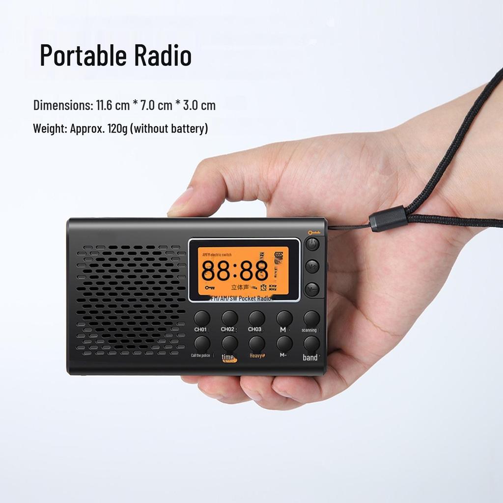 Portable FM/AM Full Band Stereo Radio with Large Display for Seniors