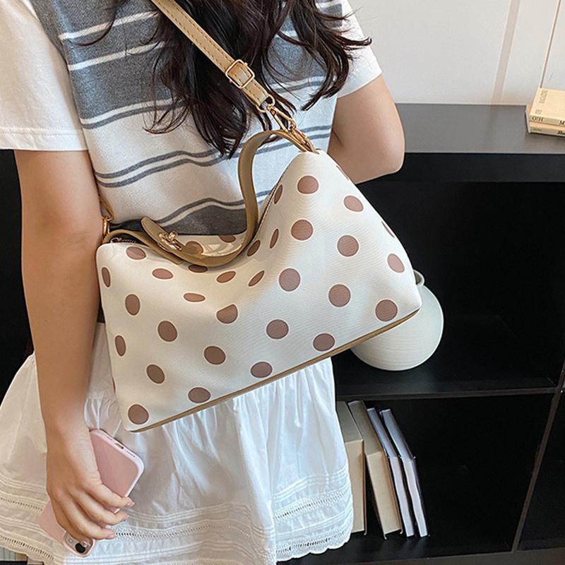 Yogodlns Borsa a tracolla a pois retrò alla moda Borsa a mano in PU di grande capacità Design a blocchi di colore squisito Borsa a spalla in pelle