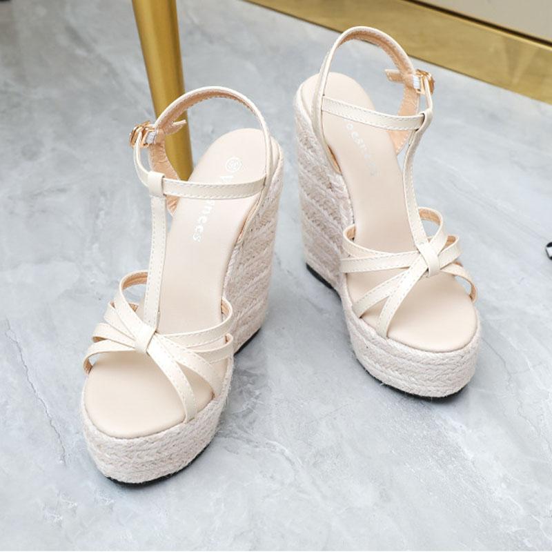 LARTTA 2022 nové dámské boty jednoduché tkané konopné provazové klíny 4 cm sandály na platformě řada 10363 14 cm podpatek LFD