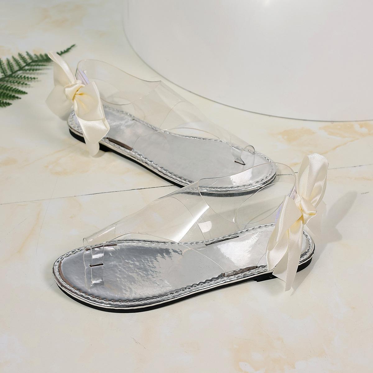 

Модные прозрачные сандалии-цветы на плоской подошве для женщин 2025 лето новые больших размеров сексуальные сандалии с перемычкой для женщин 43 серебряный